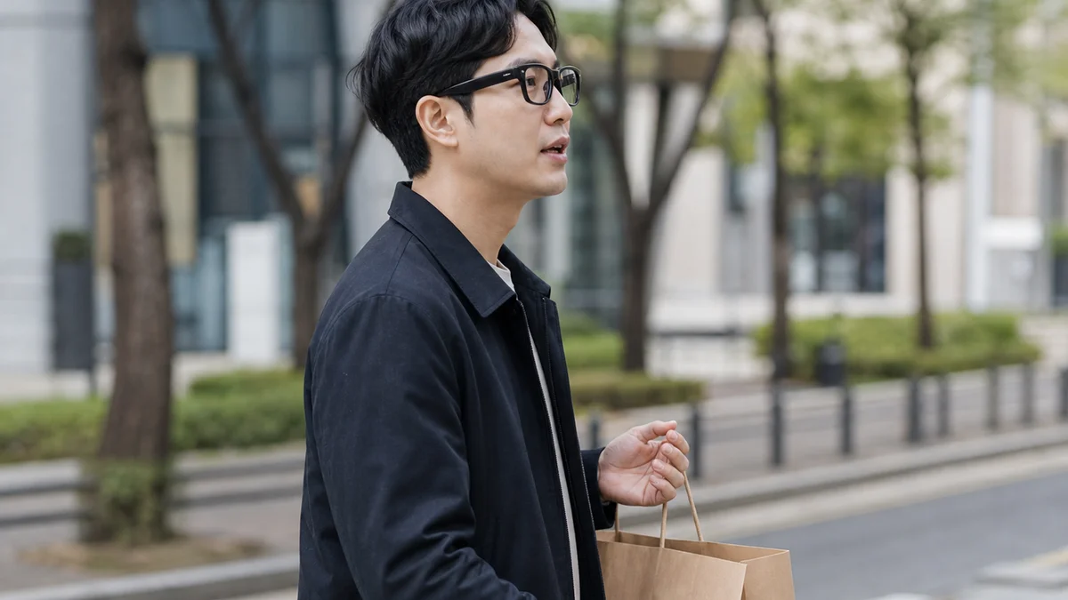 AI 안경을 쓰고 거리를 걸으며 통화하는 사람