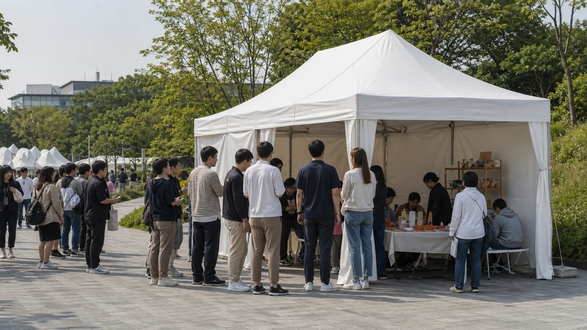 기업 야외 행사장의 체험 부스 텐트