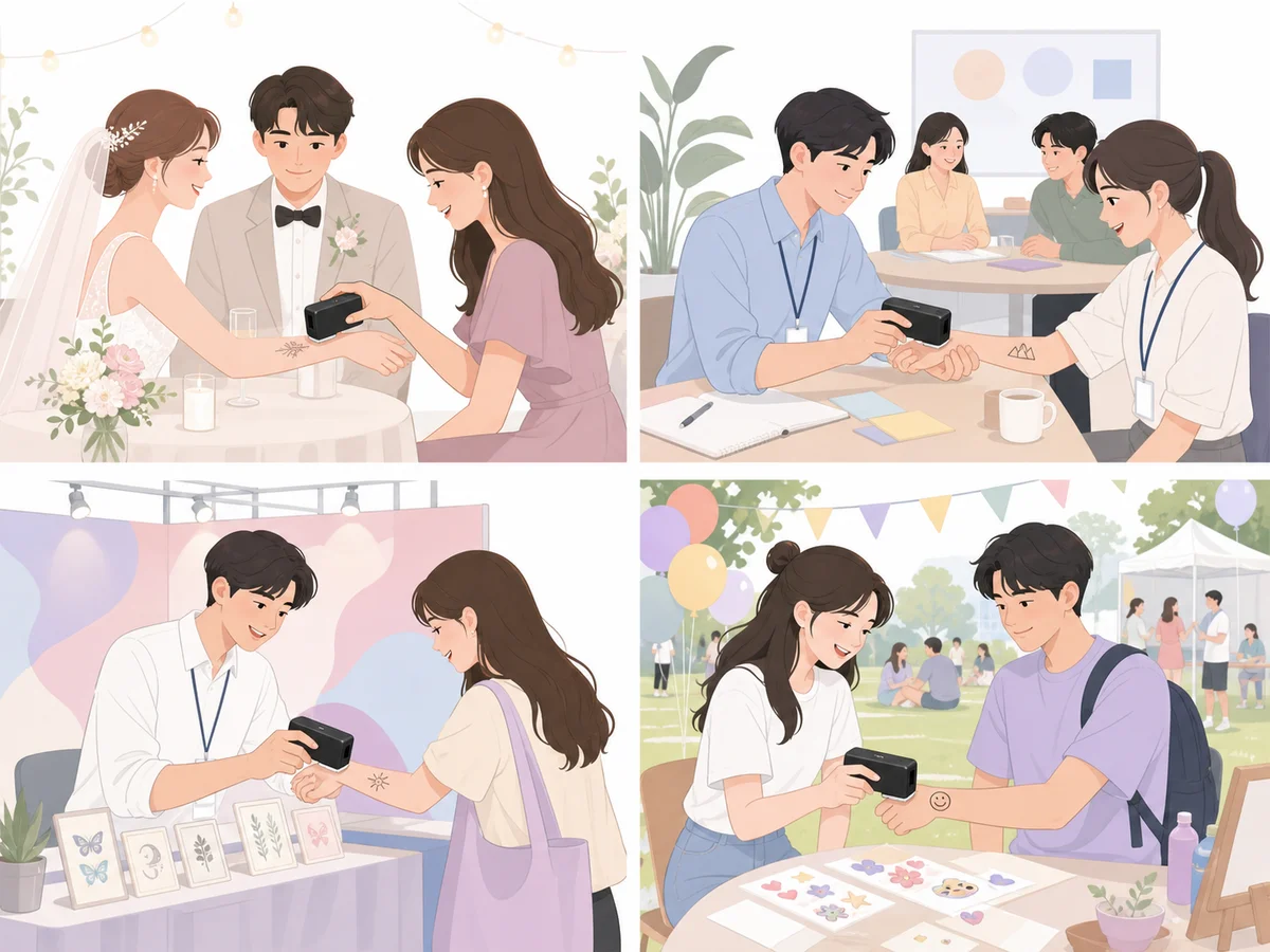결혼식 기업 워크숍 박람회 부스 대학 페스티벌 네 가지 행사 케이스 일러스트 매트릭스