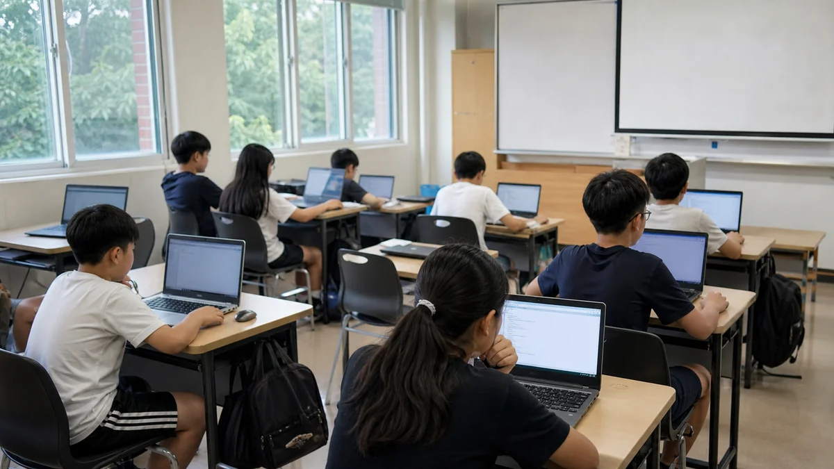 여름방학 특강 수업 강의실에 셋업된 학생 노트북