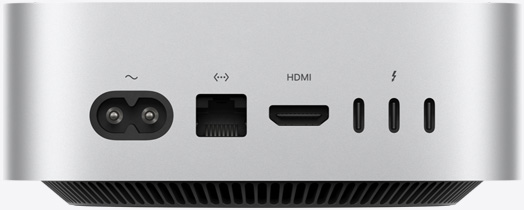 맥미니 M4 후면 포트 — Thunderbolt 4 3개·HDMI·기가비트 이더넷
